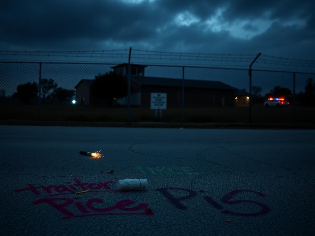 Flick International Exterior view of the Prairieland Detention Facility in Alvarado, Texas, under a moody sky