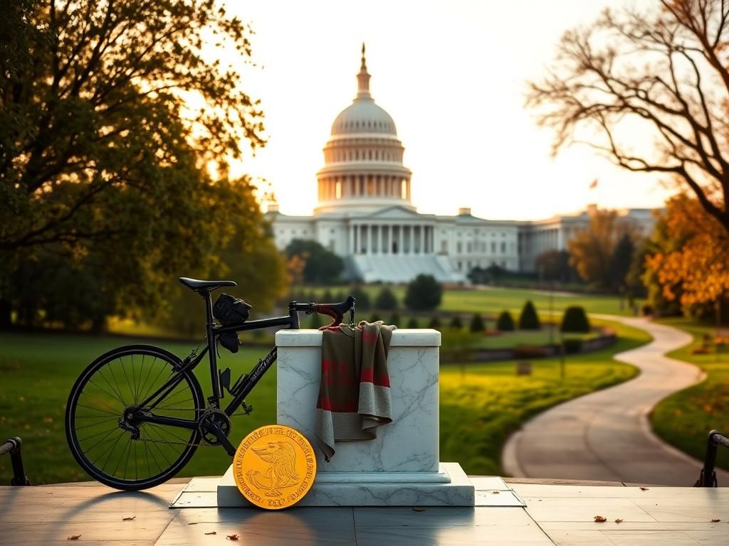Flick International Scenic view of the U.S. Capitol with a Congressional Gold Medal and cycling symbols