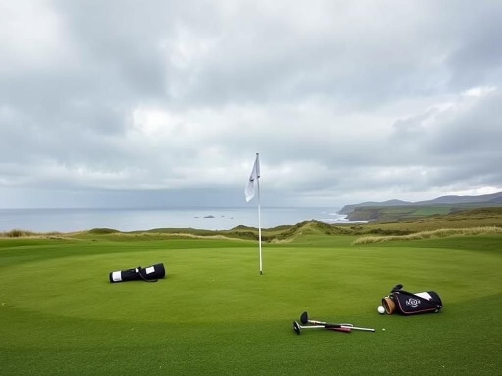 Flick International Golf course landscape with abandoned equipment at Royal Portrush Golf Club