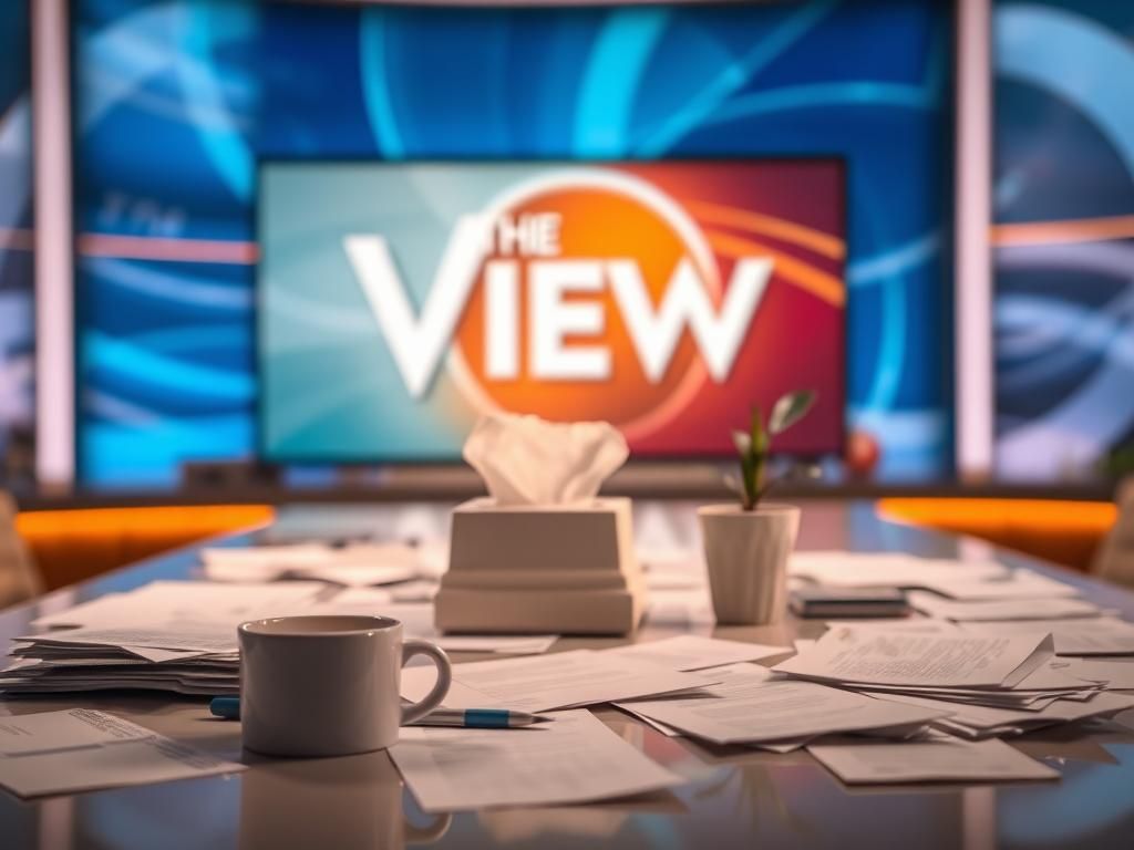 Flick International Close-up view of a modern television studio desk illustrating stress and emotion