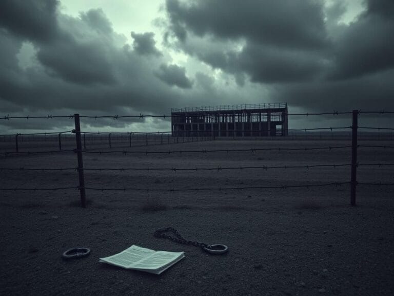 Flick International A desolate landscape with a barbed wire fence, symbolizing confinement and separation.