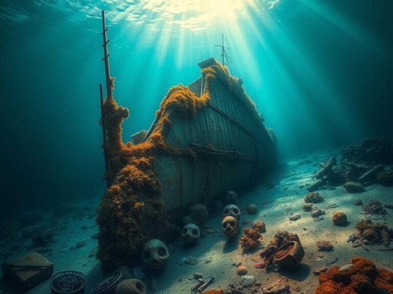 Flick International Severed bow of USS New Orleans found on the seabed, overgrown with marine life