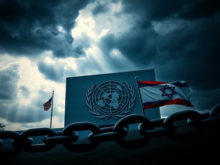 Flick International A dramatic image of the United Nations building against a stormy sky symbolizing international conflict