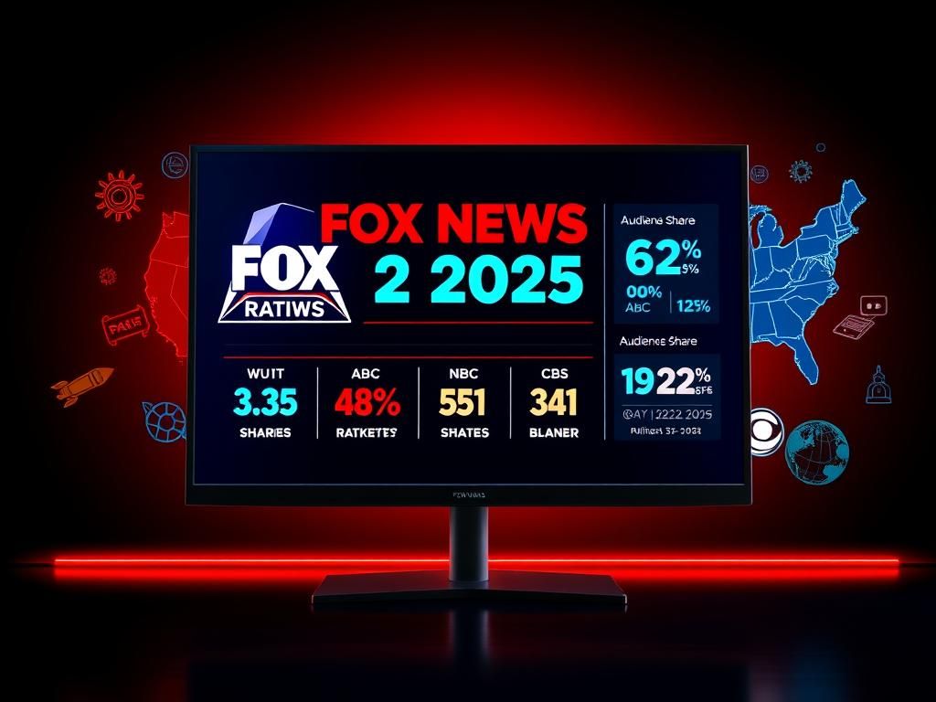 Flick International Television screen displaying Fox News Q2 2025 ratings graphic