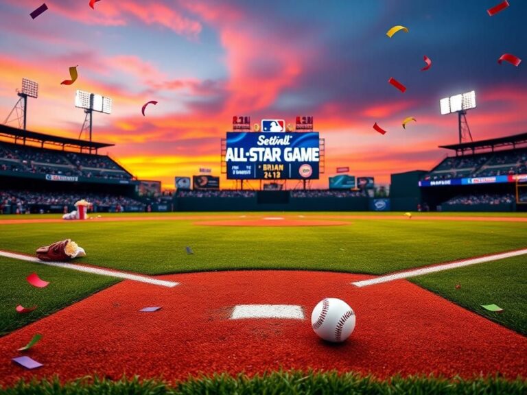 Flick International Joyful scene at a baseball field at sunset celebrating Bryan Woo's All-Star Game selection