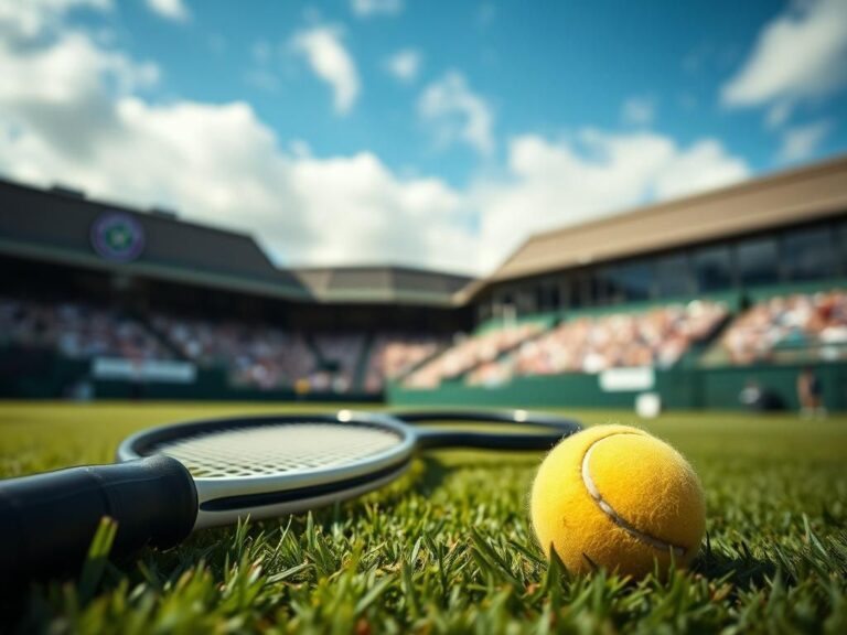 Flick International Close-up view of a well-maintained green grass tennis court at Wimbledon