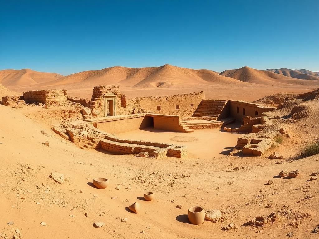 Flick International Ancient Byzantine settlement in southern Jordan with crumbling stone structures and artifacts.