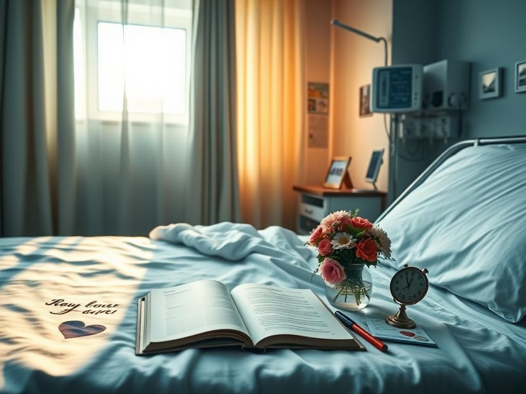 Flick International Serene hospital room with a neatly made bed, natural light streaming through curtains, and supportive decorations.