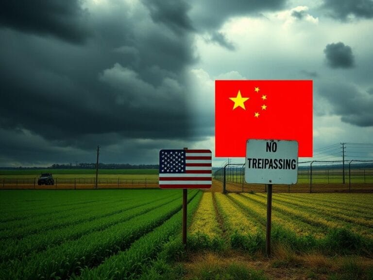 Flick International An expansive farmland contrasting with military installations under a cloudy sky