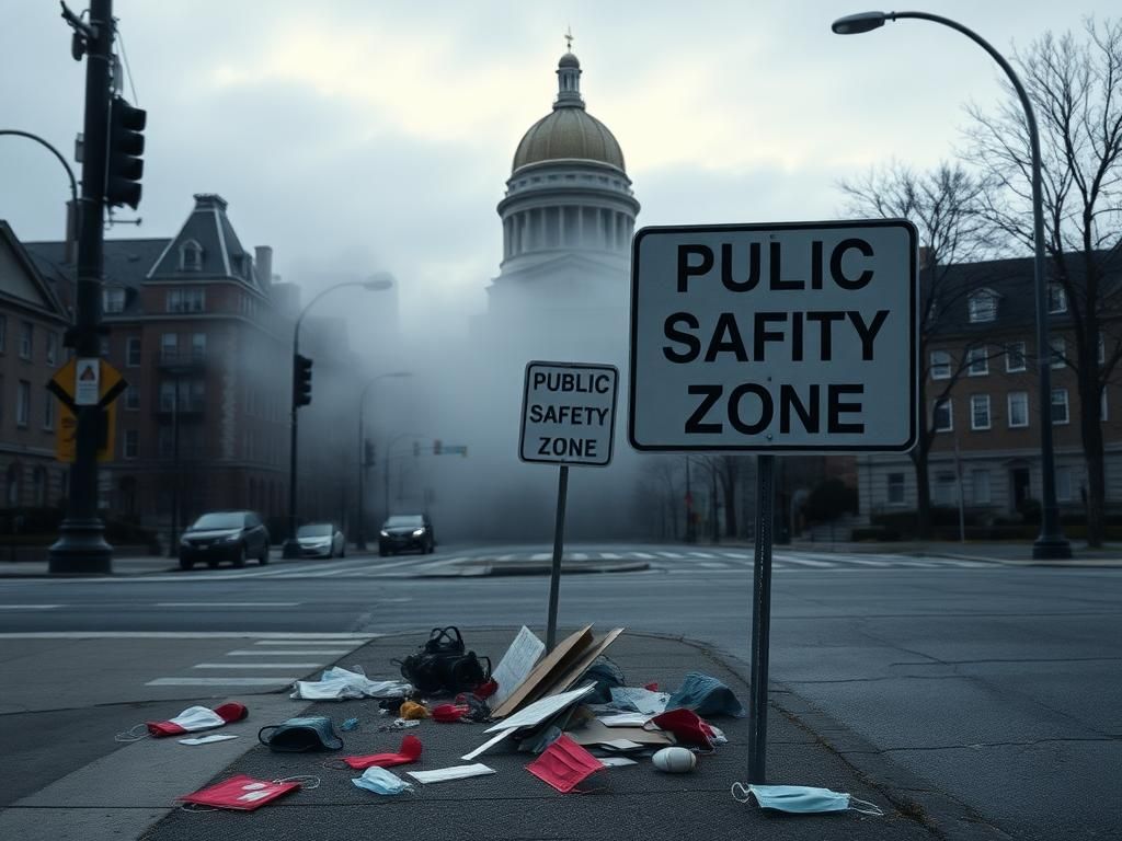 Flick International Urban scene in Massachusetts with government building partially obscured by mist