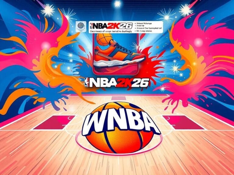 Flick International Abstract basketball court illustration featuring WNBA logo and vibrant colors representing Fan reactions.