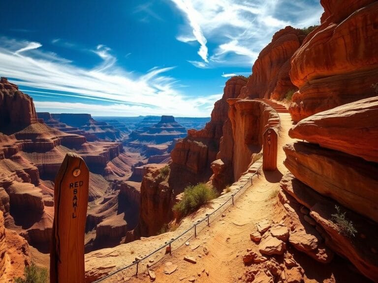 Flick International Hiker navigating the South Kaibab Trail in the Grand Canyon under extreme summer heat