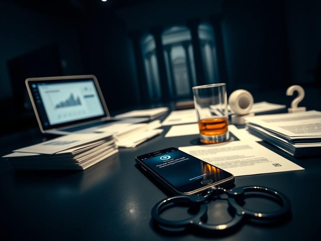 Flick International A dark office scene depicting financial stress with documents and a laptop