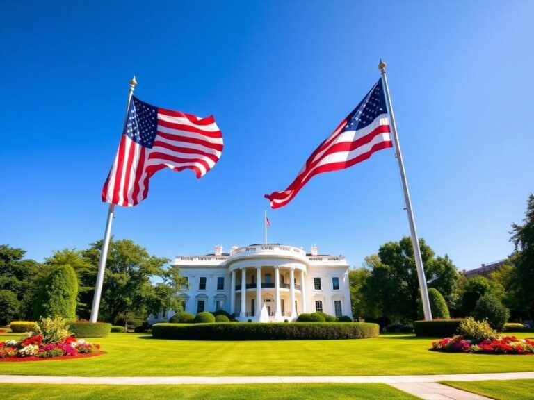 Flick International Massive American flags waving in front of the White House