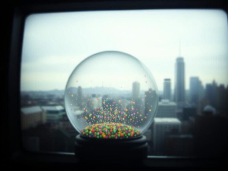 Flick International Abstract representation of visual snow syndrome with blurred city skyline