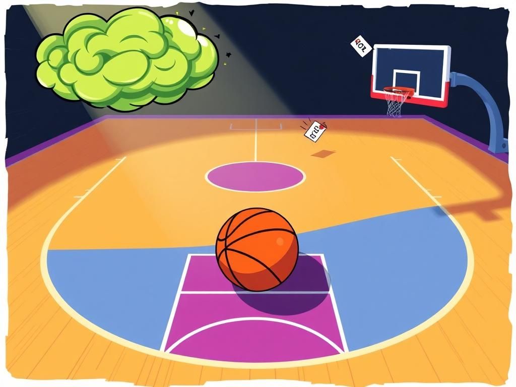 Flick International Vibrant illustration of a basketball court with a lone basketball at the center, symbolizing Caitlin Clark's achievements