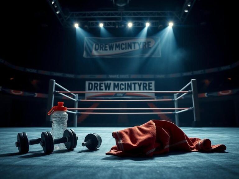 Flick International WWE star Drew McIntyre preparing for his return in an empty wrestling ring with training equipment