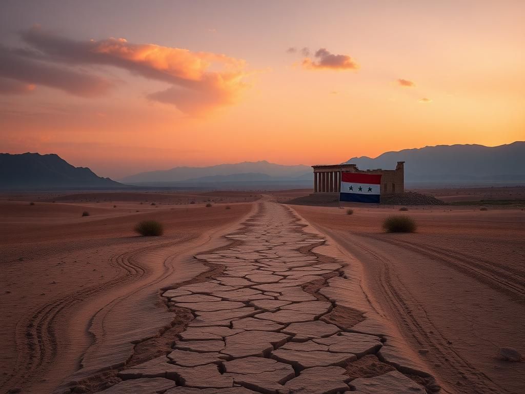 Flick International A serene desert landscape at dusk symbolizing Israel and Syria's potential for peace