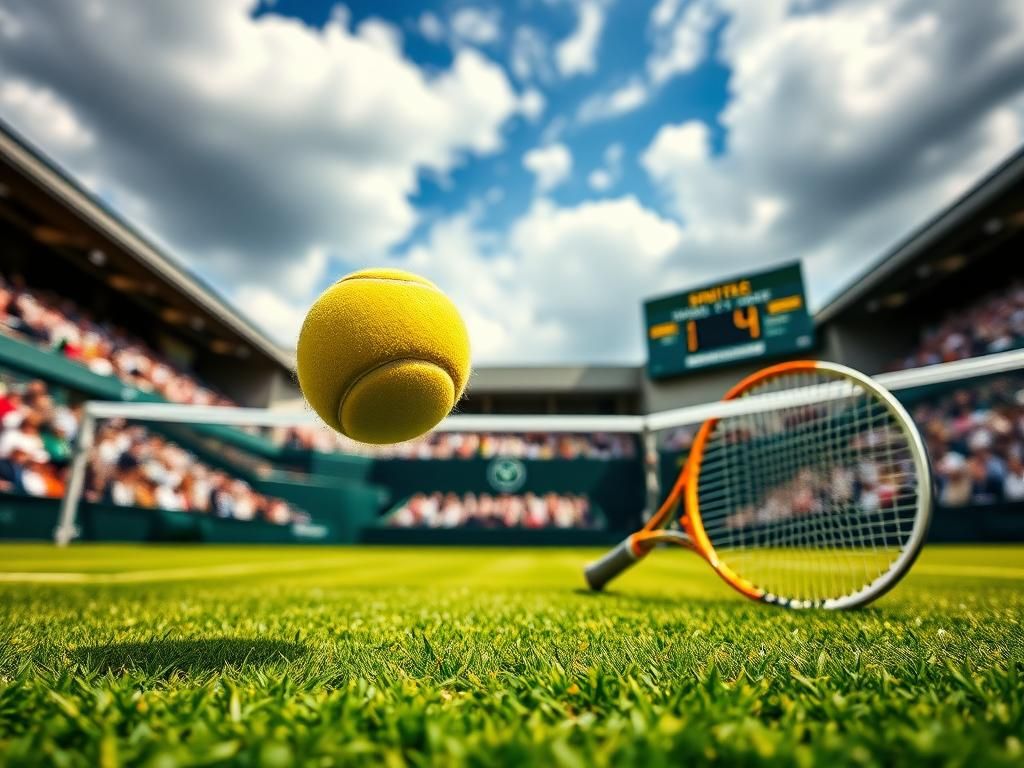 Flick International Artistic representation of a tennis ball in mid-air during a tense Wimbledon semifinal match.