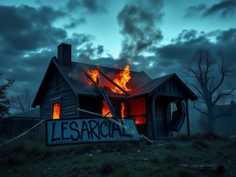 Flick International Charred house engulfed in smoke and flames after a deadly explosion