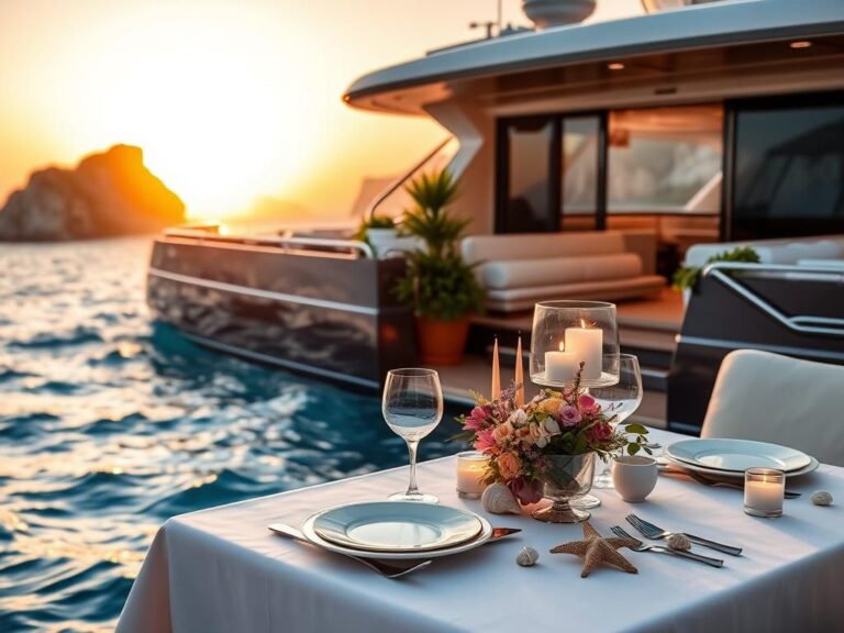 Flick International Luxurious yacht in the Mediterranean Sea amidst a picturesque sunset