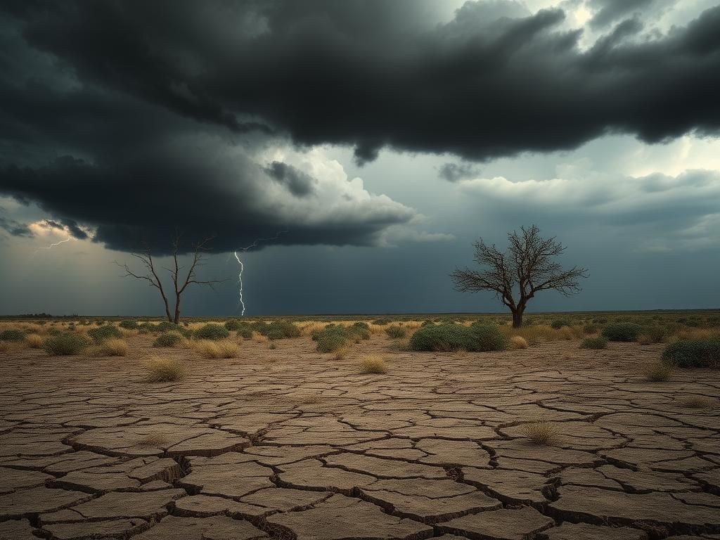 Flick International Cracked earth and wilting tree illustrate the impacts of climate change