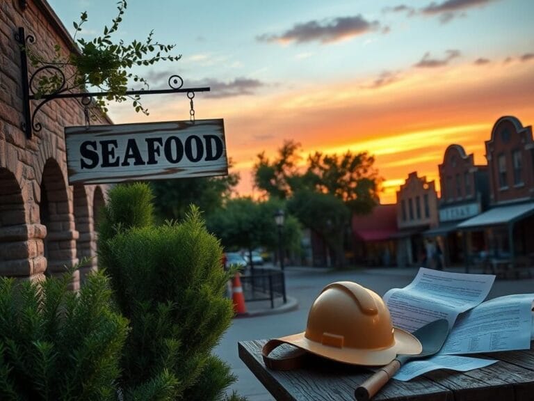 Flick International Scenic Texas landscape depicting a rustic seafood restaurant and emotional sunset