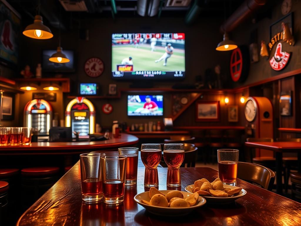 Flick International Dimly lit sports bar in New Hampshire with rustic decor and inviting ambiance