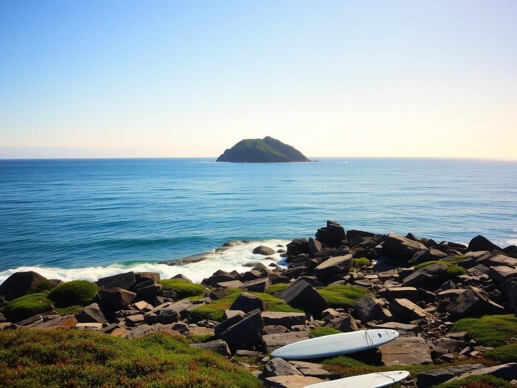 Flick International Rugged North Solitary Island surrounded by calm Pacific waters