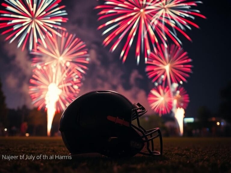 Flick International Firework misfire near football helmet symbolizing Najee Harris incident