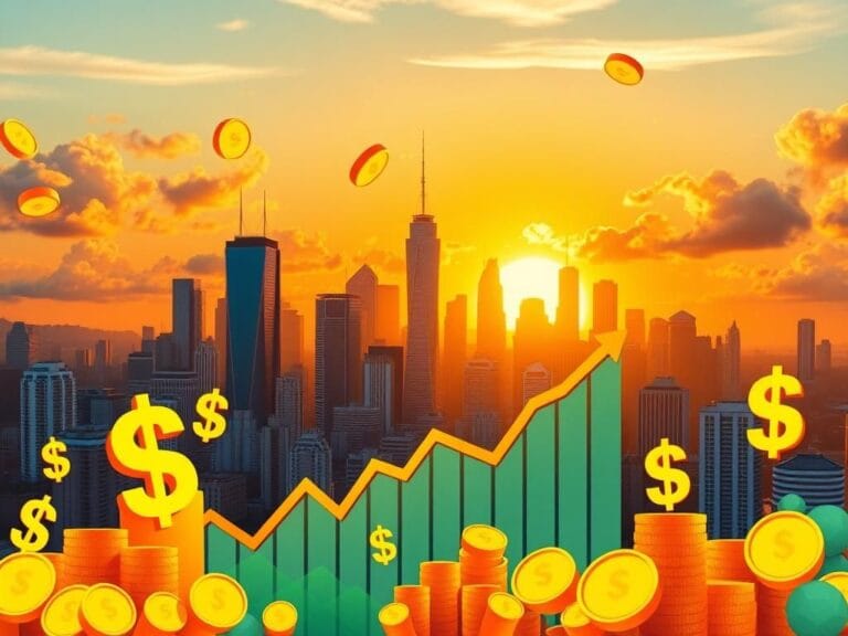 Flick International Dynamic skyline of a modern city at sunrise, symbolizing economic growth