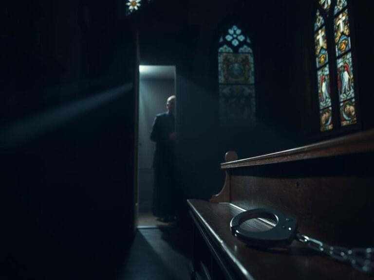 Flick International A dark, ornate confessional booth symbolizing the dilemma of priests between confidentiality and legal obligations.