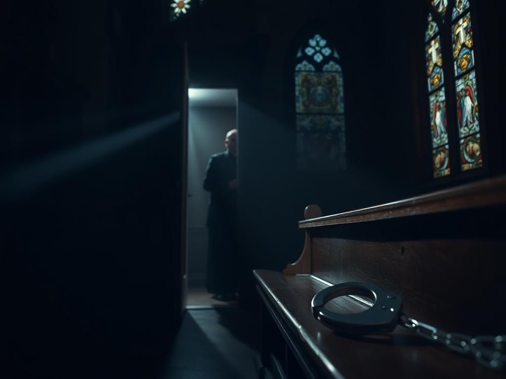 Flick International A dark, ornate confessional booth symbolizing the dilemma of priests between confidentiality and legal obligations.