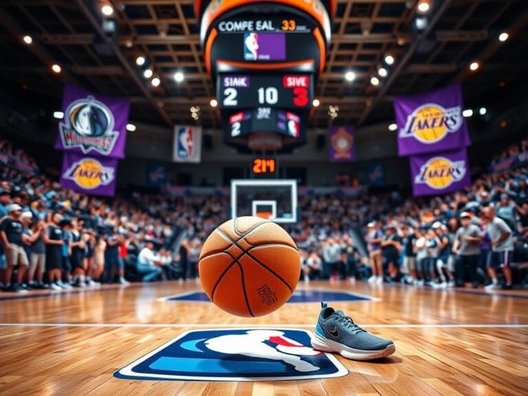 Flick International A basketball bouncing across the hardwood floor in a vibrant NBA Summer League arena