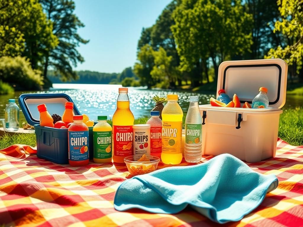 Flick International A vibrant picnic setup featuring hydration options against a summer backdrop