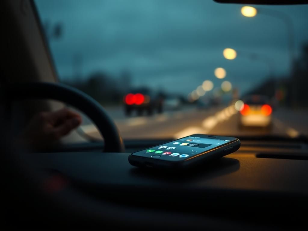Flick International Close-up of a smartphone on a car dashboard with notifications and social media apps