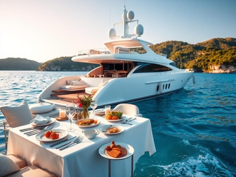 Flick International Luxury yacht on Mediterranean waters surrounded by lush hills
