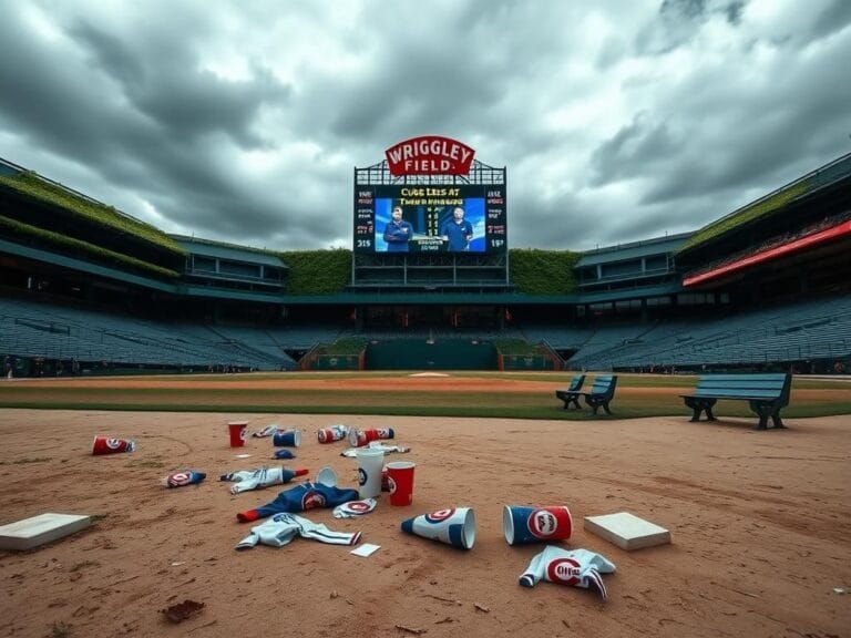 Flick International A desolate Wrigley Field illustrating fan disappointment after a Cubs loss