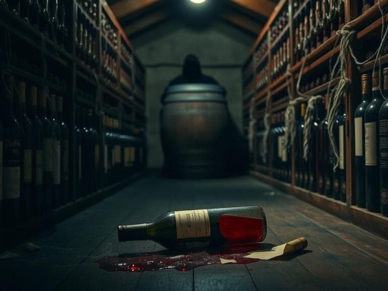 Flick International Dimly lit wine cellar filled with dusty bottles and shattered wine bottle representing fraud and neglect