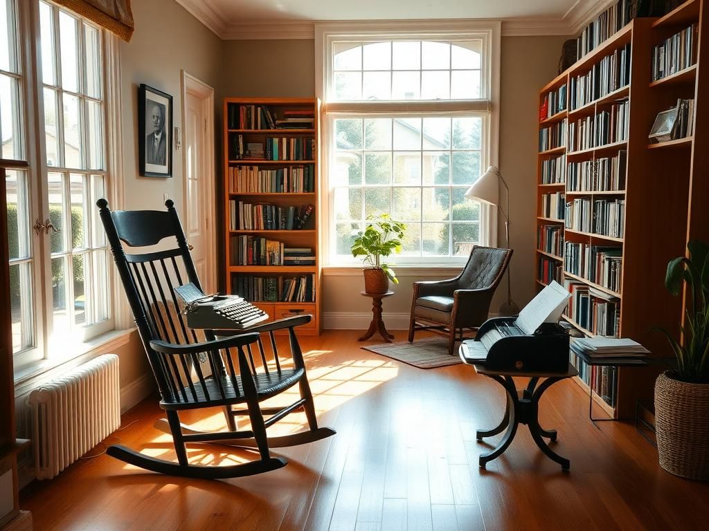 Flick International A serene retirement home setting in Massachusetts with an empty rocking chair symbolizing reflection and wisdom.