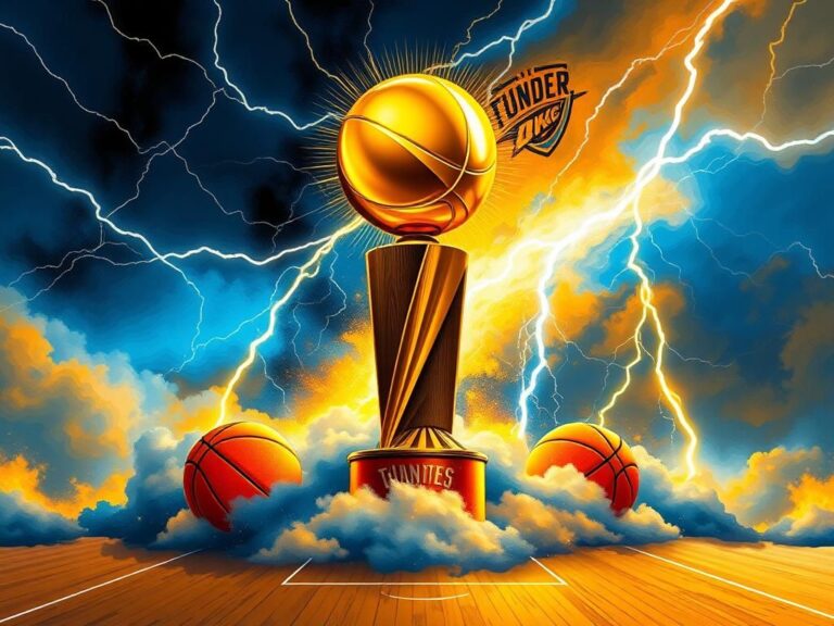 Flick International Abstract representation of basketball victory with Larry O'Brien Trophy and thunderbolts
