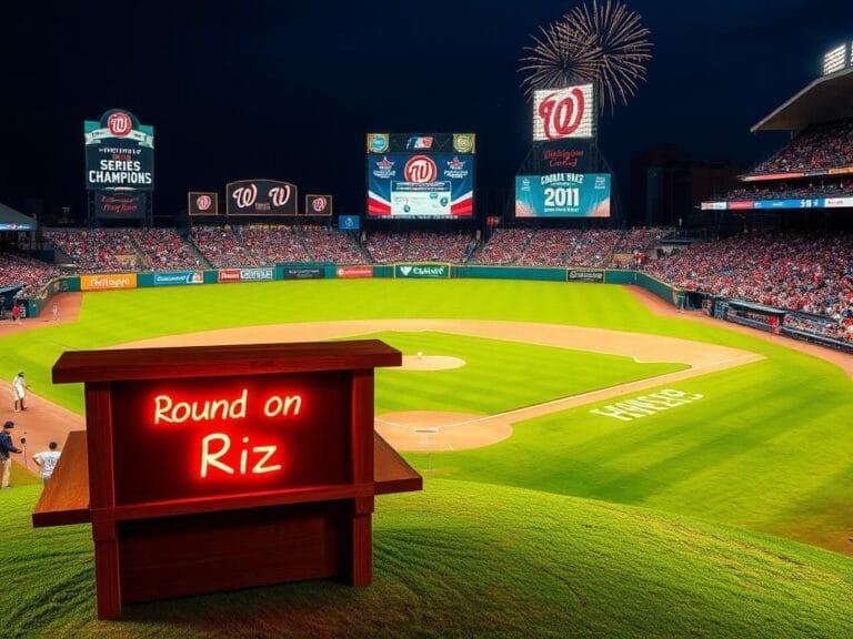 Flick International A vibrant scene of a Major League Baseball Home Run Derby at dusk with an empty bar and excited fans in the background