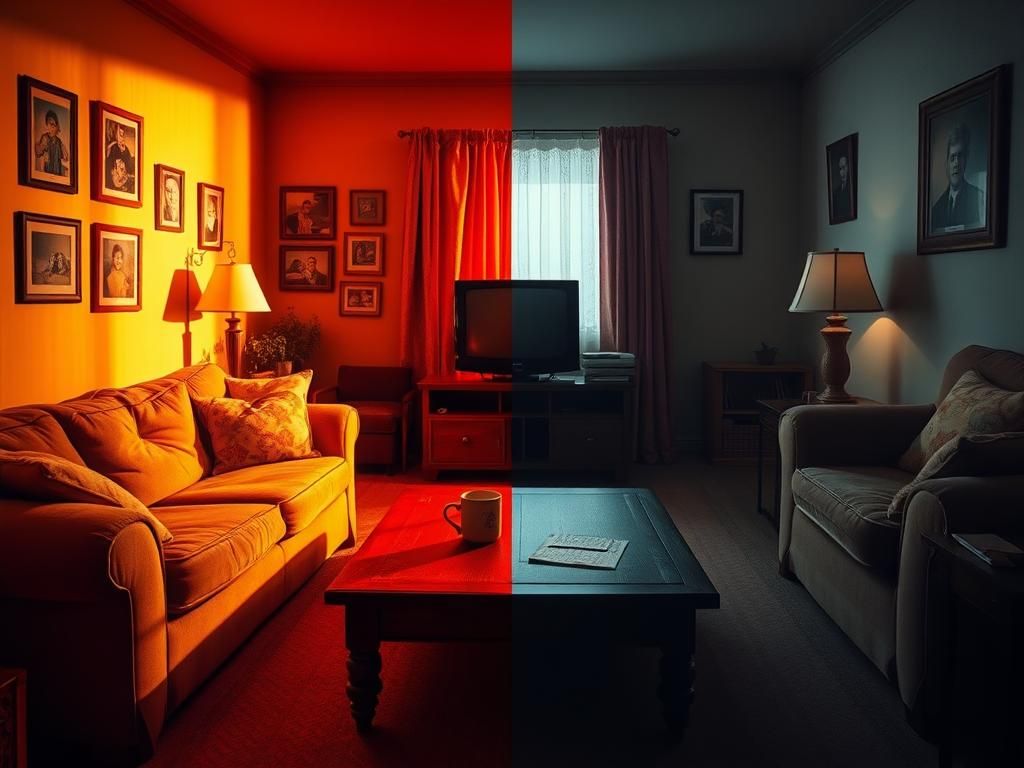 Flick International Nostalgic living room setting depicting the emotional distance between Roseanne Barr and John Goodman