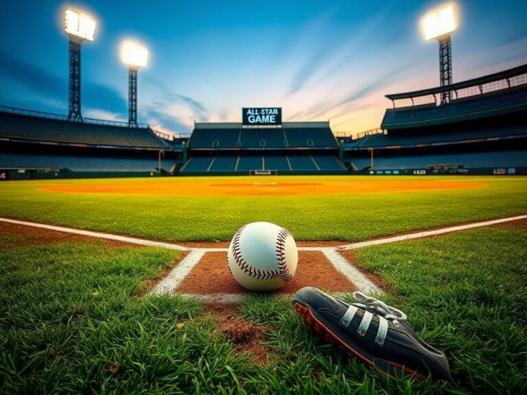 Flick International An empty baseball diamond under bright stadium lights, showcasing home plate and the pitcher's mound.