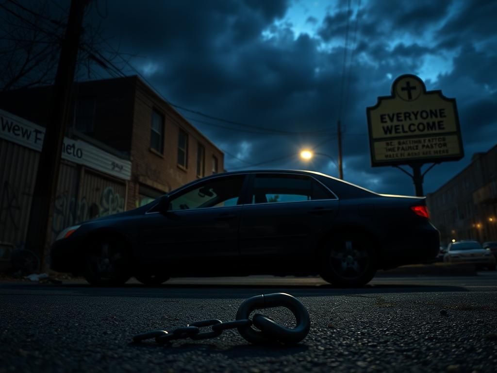 Flick International Empty car on a quiet Baltimore street at dusk, symbolizing urban vulnerability
