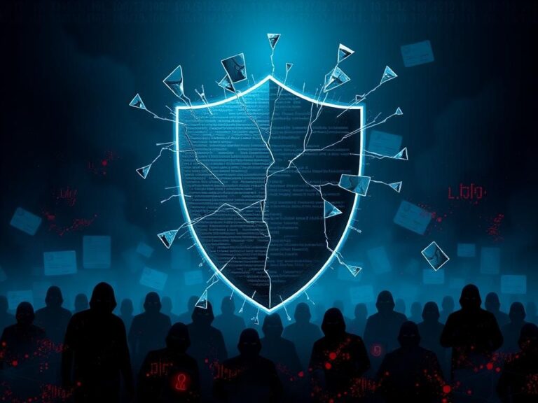 Flick International Abstract representation of a digital landscape illustrating cybersecurity vulnerabilities