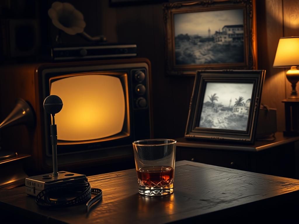 Flick International Vintage television set in a dimly lit room, symbolizing Desi Arnaz's journey with alcoholism.