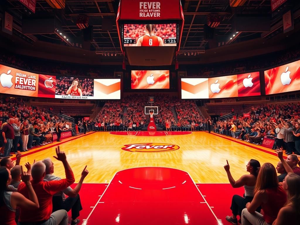 Flick International Dynamic basketball arena scene showcasing enthusiastic Indiana Fever fans and vibrant team colors