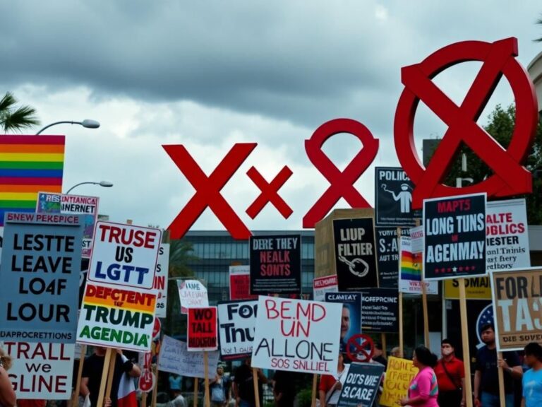 Flick International Colorful protest signs in Tampa Bay advocating for LGBTQ+ rights and against deportations