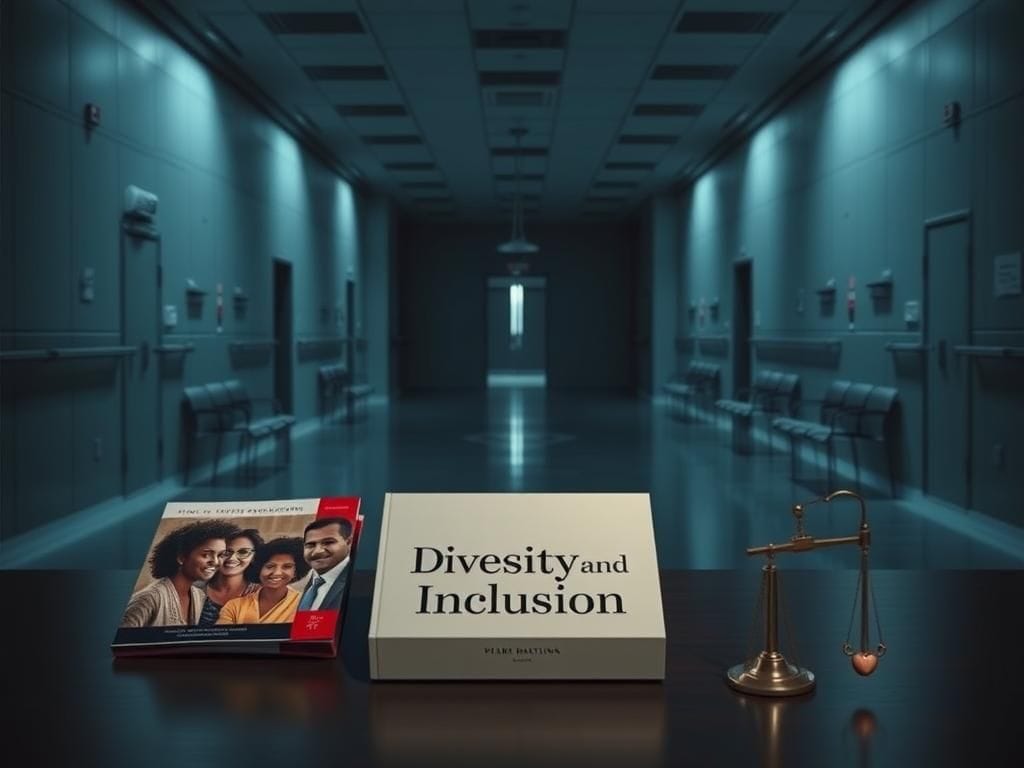 Flick International Dark organ donation facility with diverse brochures on a table and a somber atmosphere